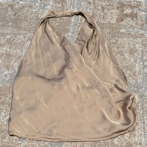 Zara Satin Halter Top in Tan